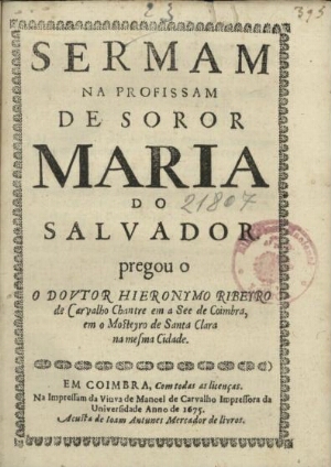Sermam na profissam de soror Maria do Salvador