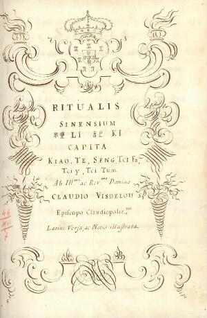 Ritualis Sinensium LI KI... ab...Claudio Visdelou latina versja, ac Notis illustrata