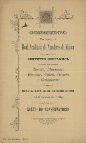 Concerto dedicado á Real Academia de Amadores de Musica pelo Sextetto Hespanhol...
