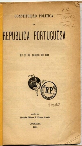 Constituição política da República Portuguesa de 21 de Agosto de 1911