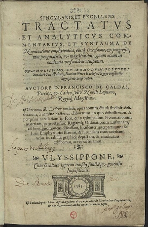 Singularis et excellens tractatus et analyticus commentarius et syntagma de nominatione emphyteutica...
