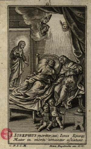 S. Iosephus moritur, cui Iesus Ejusq. Mater in morte amanter assistunt.
