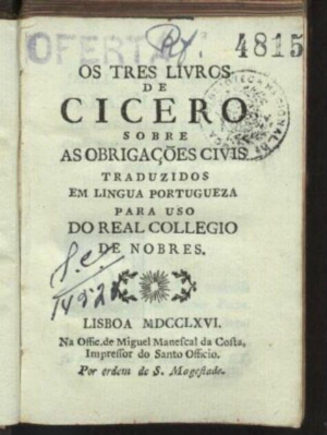 Os tres livros de Cicero sobre as obrigações civis