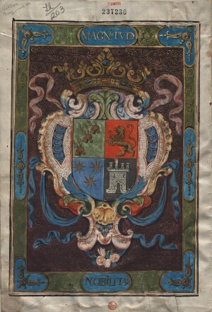 [Carta de brasão de armas da família e Casa dos Condes de Poer da província de Memonia, Reino de Irl...
