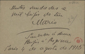 [Bilhete-postal, 1915 ago. 4, Paris a Maria Cardoso de Sá Carneiro, Lisboa]