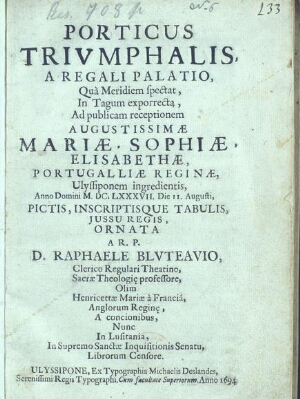 Porticus trivmphalis, a regali palatio, quà Meridiem spectat, in Tagum exporrecta, ad publicam recep...
