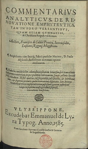 Commentarius analyticus de renouatione emphyteutica tam in foro versantibus quam etiam gymnastis & c...