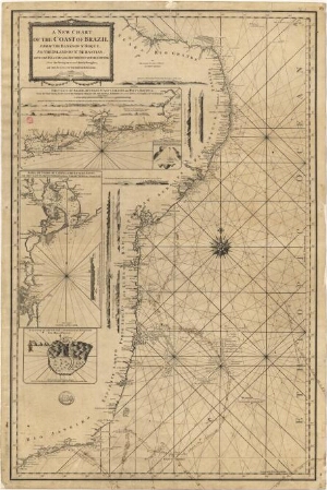 A new chart of the coast of Brazil from the banks of St. Roque, to the Island of St. Sebastian with ...