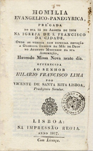 Homilia Evangelico Panegirica prègada no dia 15 de Agosto de 1808...