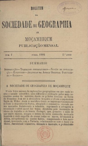 Boletim da Sociedade de Geographia de Moçambique