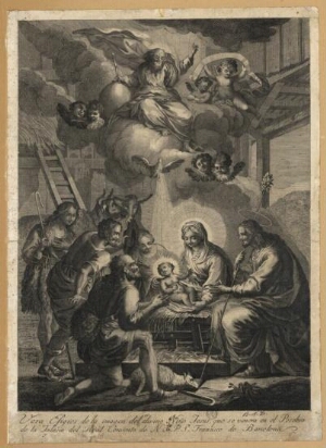 Vera efigies de la imagem del divine Niño Jesus que se venera en el Pesebre de la Jalesia del Real C...