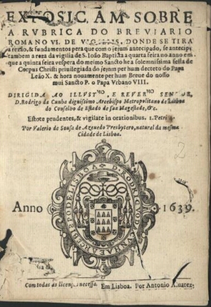 Exposiçam sobre a rubrica do Breviario Romano VI. De vigiliis...