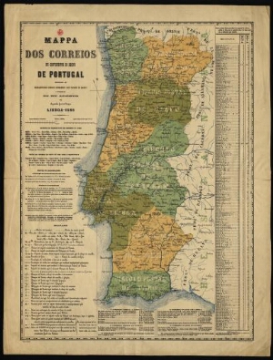 Mappa dos correios no continente do reino de Portugal