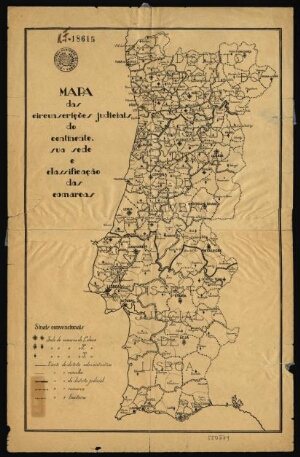 Mapa das circunscrições judiciais do continente, sua sede e classificação das comarcas