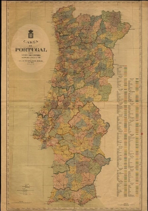 Carta de Portugal com a rede das estradas construídas até Maio de 1909 e com a divisão administrativ...