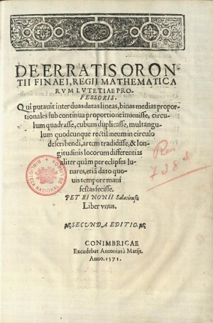 De Erratis Orontii Finaei, Regii Mathematicarum Lutetiae Professoris. Qui putauit inter duas datas l...