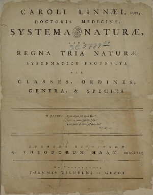 Caroli Linnaei... Systema naturae, sive Regna tria naturae systematice proposita per classes, ordine...