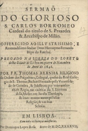 Sermaõ do glorioso S. Carlos Borromeo...