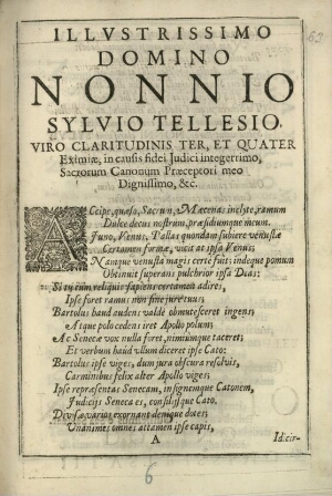 Illustrissimo Domino Nonnio Sylvio Tellesio, viro claritudinis ter, et quater eximiae, in causis fid...