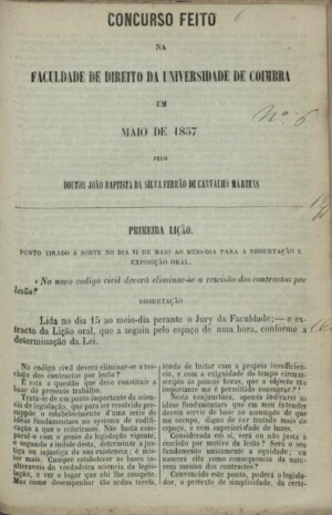 Concurso feito na Faculdade de Direito da Universidade de Coimbra em Maio de 1857