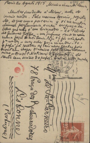 [Bilhete-postal, 1915 ago. 20, Paris a Maria Cardoso de Sá Carneiro, Lisboa]