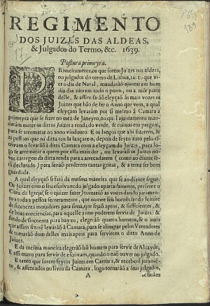 Regimento dos Juizes das Aldeas, e Julgados do Termo, &c. 1639