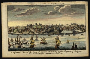 A general view of the city of Lisbon the capital of the Kingdom of Portugal before the late dreadful...