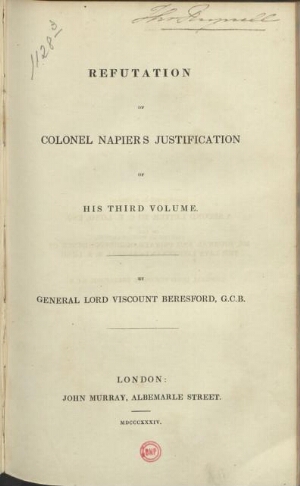 Refutation of Colonel Napiers Justification of his third volume
