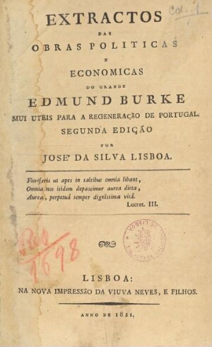 Extractos das obras politicas e economicas do grande Edmund Burke mui uteis para a regeneração de Po...