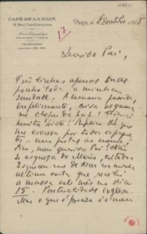 [Carta, 1915 out. 28, Paris a Carlos de Sá Carneiro]