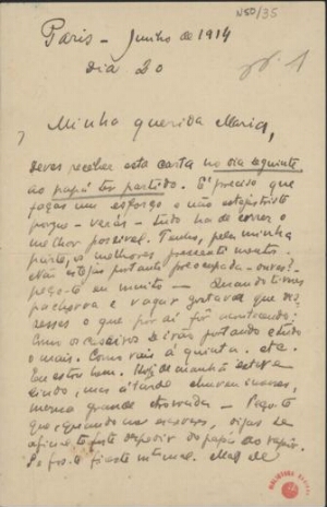 [Carta, 1914 jun. 20, Paris a Maria Cardoso de Sá Carneiro]