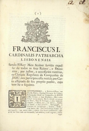 [Pastoral sobre a extinção dos jesuítas, datada de 5 de Outubro de 1759]