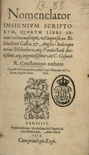 Nomenclator insignium scriptorum quorum libri extant vel manuscripti vel impressi
