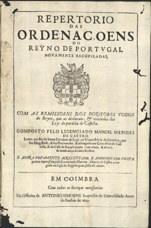 Repertorio das Ordenaçoens do Reyno de Portugal