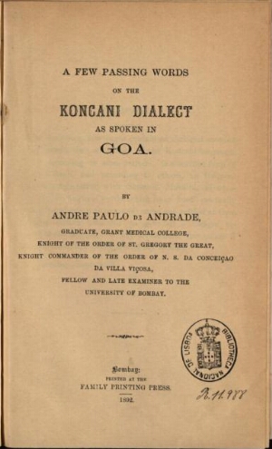 A few passing words on the koncani dialect as spoken in Goa