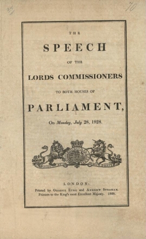 The speech of the lords commisioners to both houses of parliament