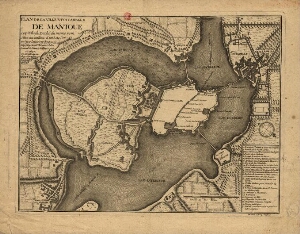 Plan de la Ville et Citadelle de Mantoue capitale du Duché du même nom situe au millieux d'un Lac fo...