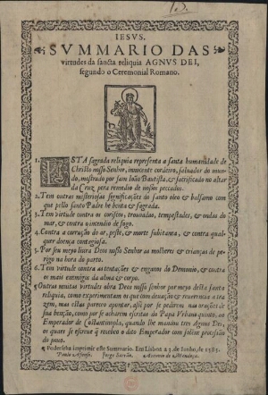 Summario das virtudes da sancta reliquia Agnus Dei, segundo o Cerimonial Romano
