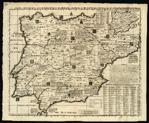 Carte historique et geographique des royaumes dªEspagne et de Portugal divises selon leurs royaumes ...