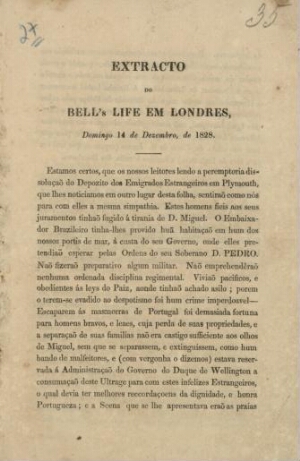 Extracto do Bell's life em Londres... 1828