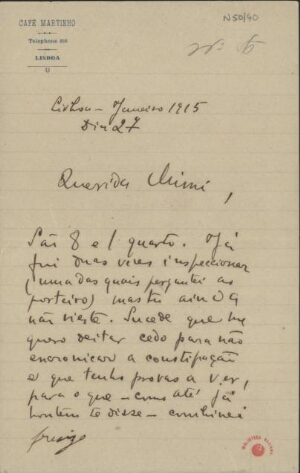 [Carta, 1915 jan. 27, Lisboa a Maria Cardoso de Sá Carneiro, Lisboa]