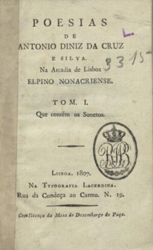 Poesias de Antonio Diniz da Cruz e Silva na Arcadia de Lisboa Elpino Nonacriense