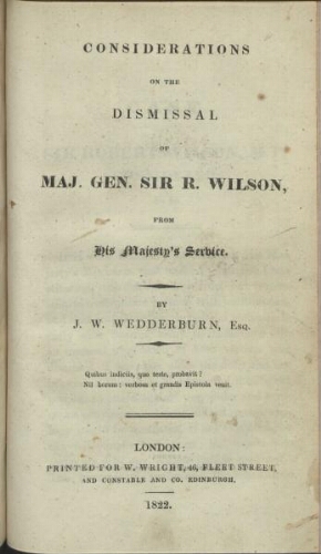 Considerations on the dismissal of Maj. Gen. Sir R. Wilson, from his majestyªs service