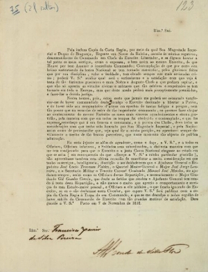 [Carta impressa enviada pelo Duque da Terceira aos líderes militares, acompanhada de cópia da carta ...