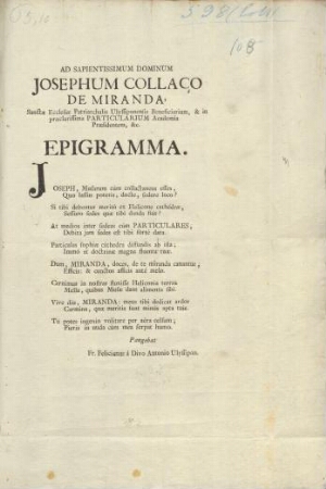 Ad Sapientissimum dominum Josephum Collaço de Miranda...