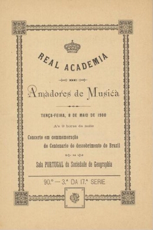 Concerto em commemoração do Centenario do descobrimento do Brazil na sala Portugal da Sociedade de G...