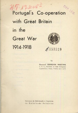 Portugal's co-operation with Great Britain in the Great War 1914-1918