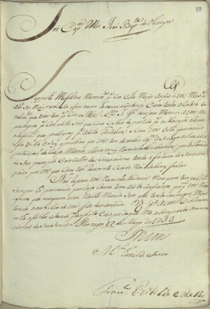 [Carta de Francisco Portilho e Melo dirigida ao Capitão-mor João Baptista de Oliveira sobre uma viag...