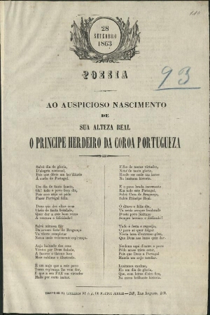 Poesia ao auspicioso nascimento de S. A. R. o Principe herdeiro da corôa portugueza