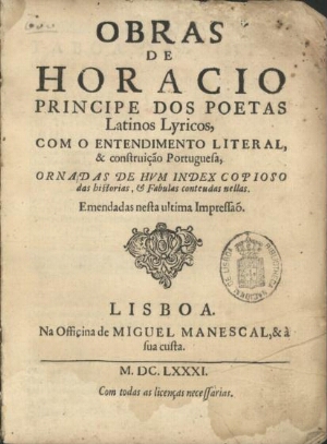 Obras de Horacio principe dos poetas latinos lyricos